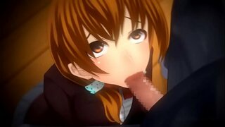 Грудастая хентай красотка сосет член и трахается в тугую киску